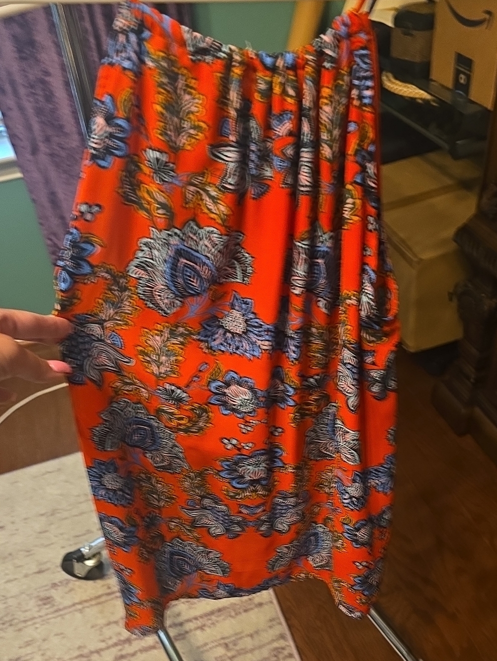 Collective Concepts Orange Midi Top with Blue Floral Print
